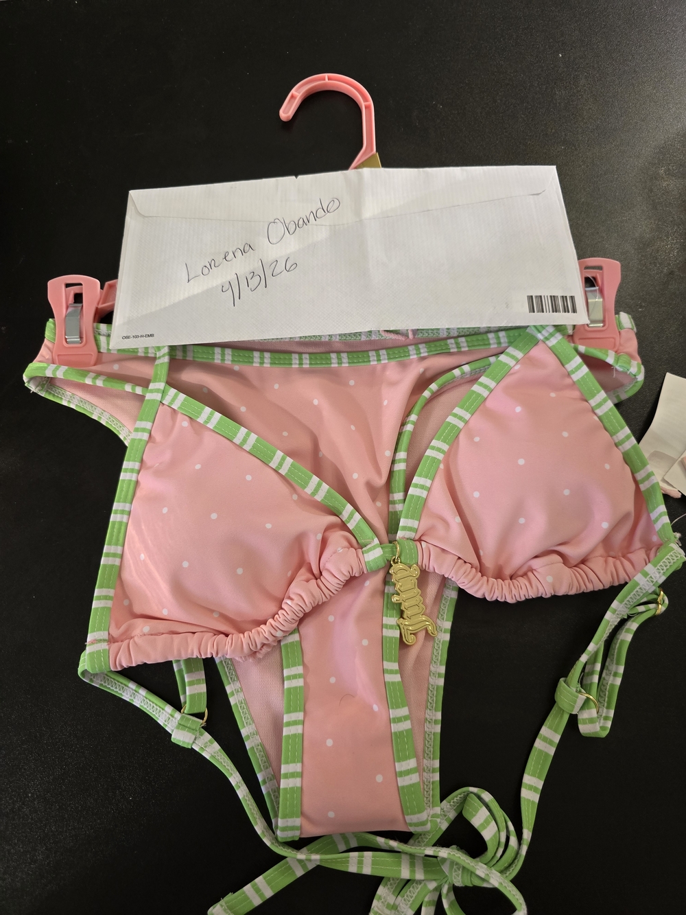 Juicy Couture Pink and Green Polka Dot Bikini Set